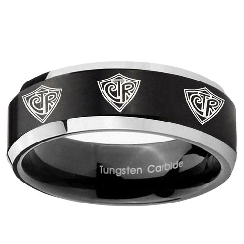 10mm Multiple CTR Beveled Edge Brush Black 2 Tone Tungsten Ring