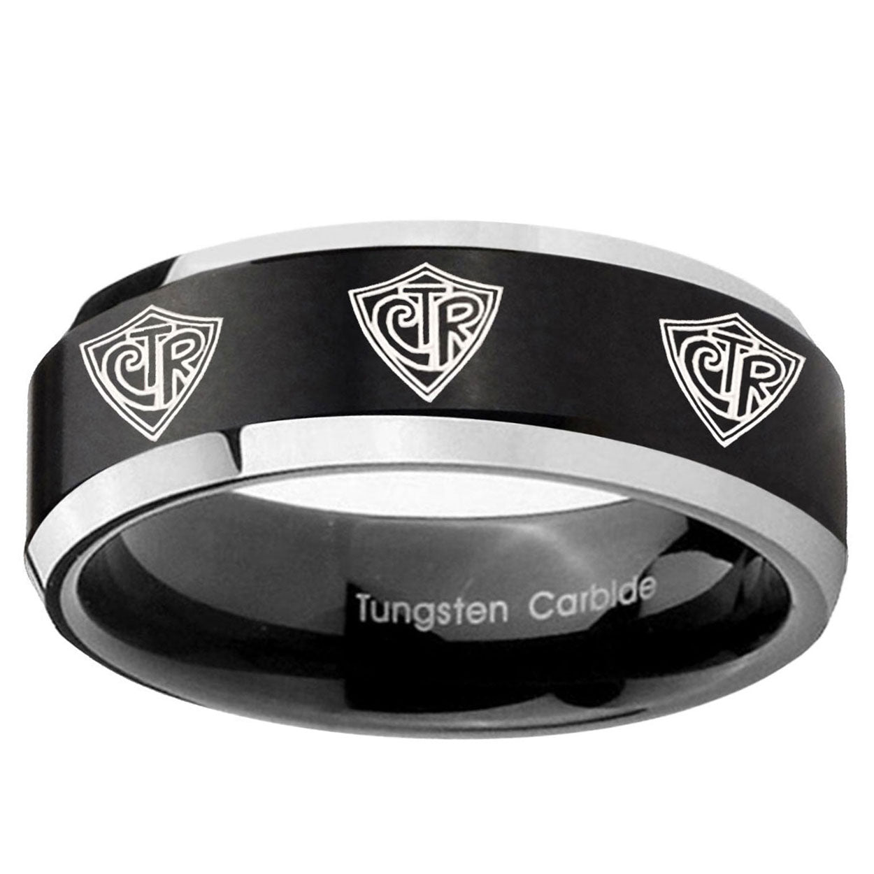 5MM Multiple CTR Beveled Two Tone Black Tungsten Mens Casual Ring