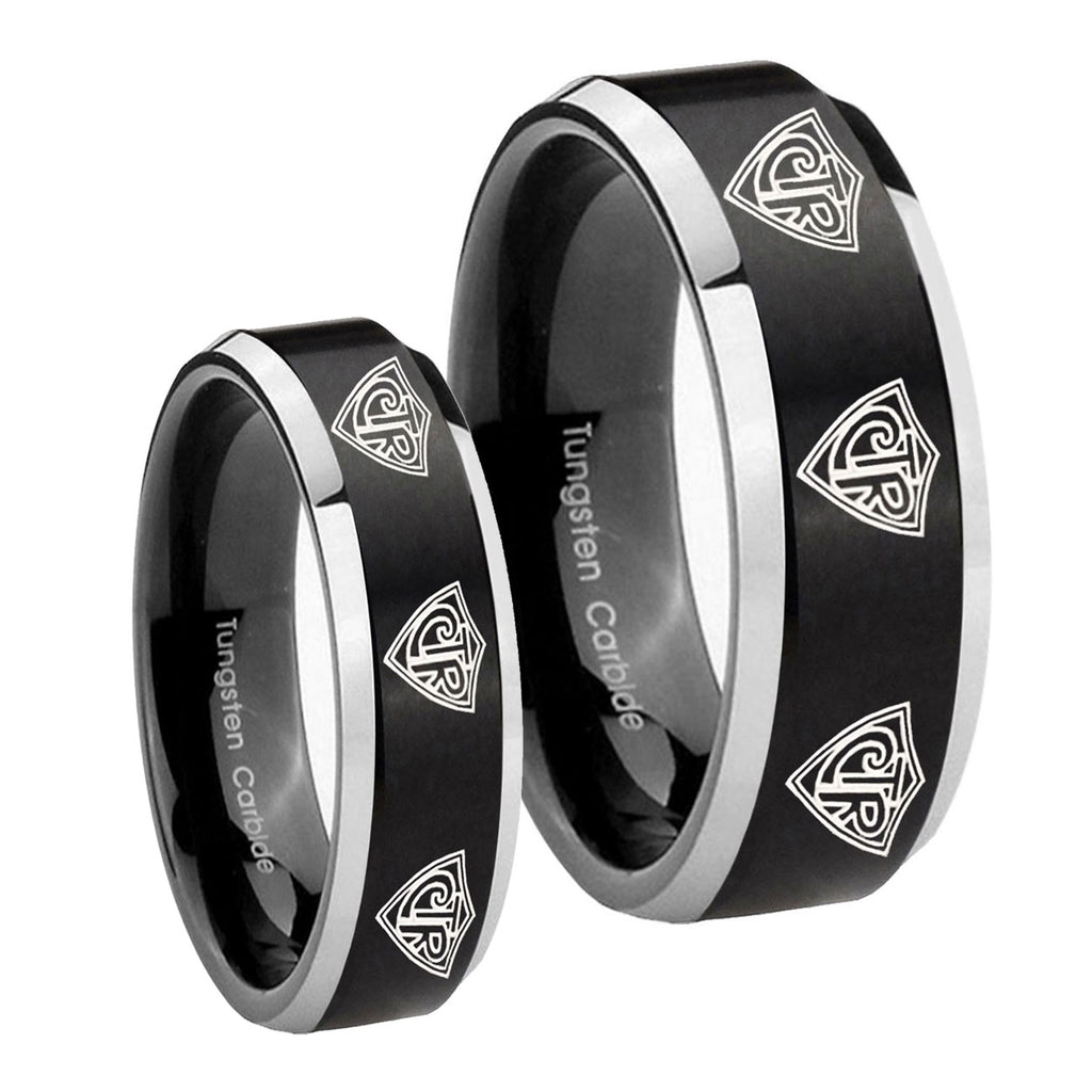 Multiple CTR Beveled Brush Black 2 Tone Tungsten His And Hers Ring