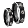 Multiple CTR Beveled Brush Black 2 Tone Tungsten His And Hers Ring