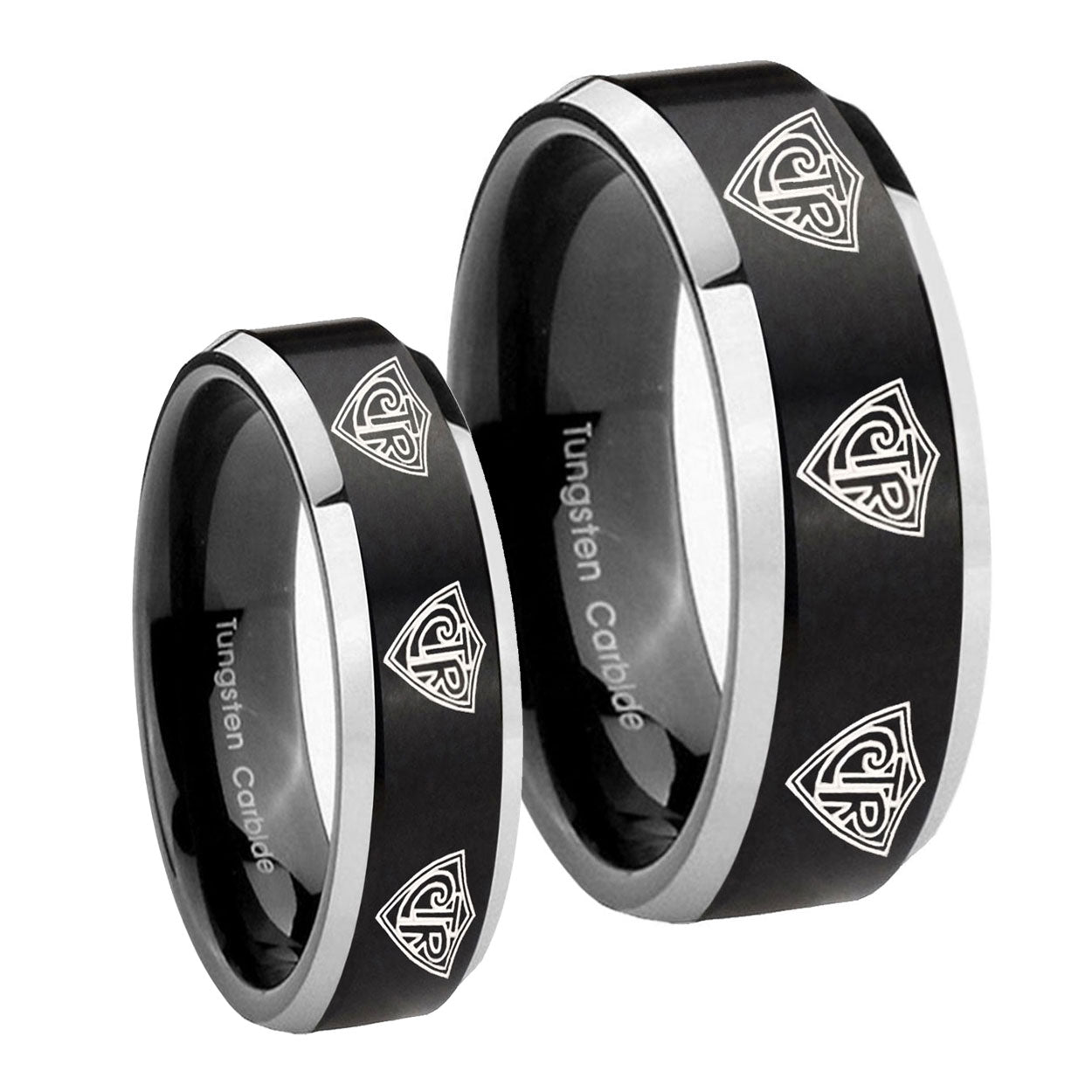 Multiple CTR Beveled Brush Black 2 Tone Tungsten His And Hers Ring