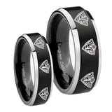 His Hers Multiple CTR Beveled Brush Black 2 Tone Tungsten Men's Promise Rings Set