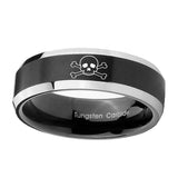 10mm-Skull-Beveled-Edges-Brush-Black-2-Tone-Tungsten-Carbide-Men's-Band-Ring