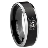 His Hers Skull Beveled Brush Black 2 Tone Tungsten Wedding Engagement Ring Set