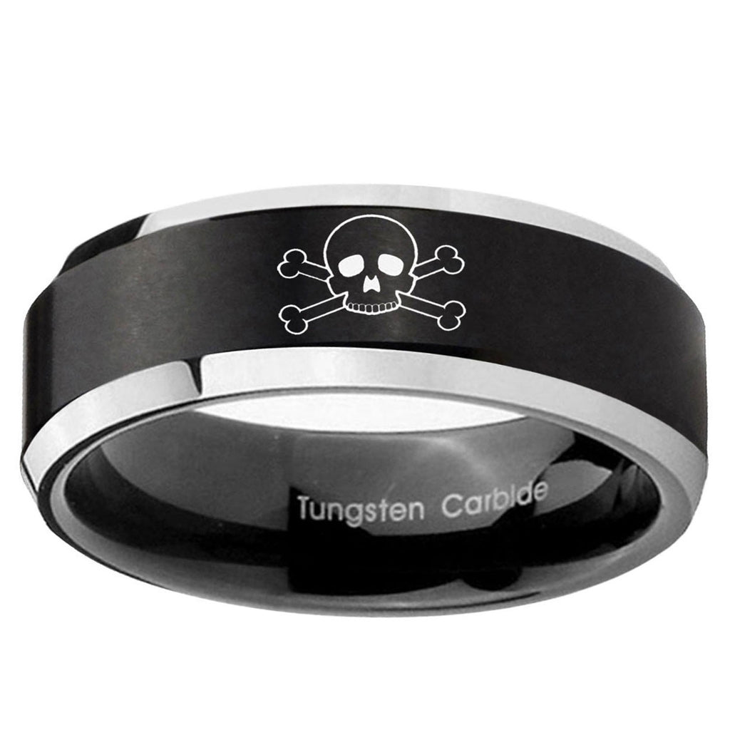 5MM Skull Beveled Two Tone Black Tungsten Mens Casual Ring
