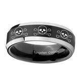 8mm-Multiple-Skull-Beveled-Edges-Brush-Black-2-Tone-Tungsten-Carbide-Mens-Ring
