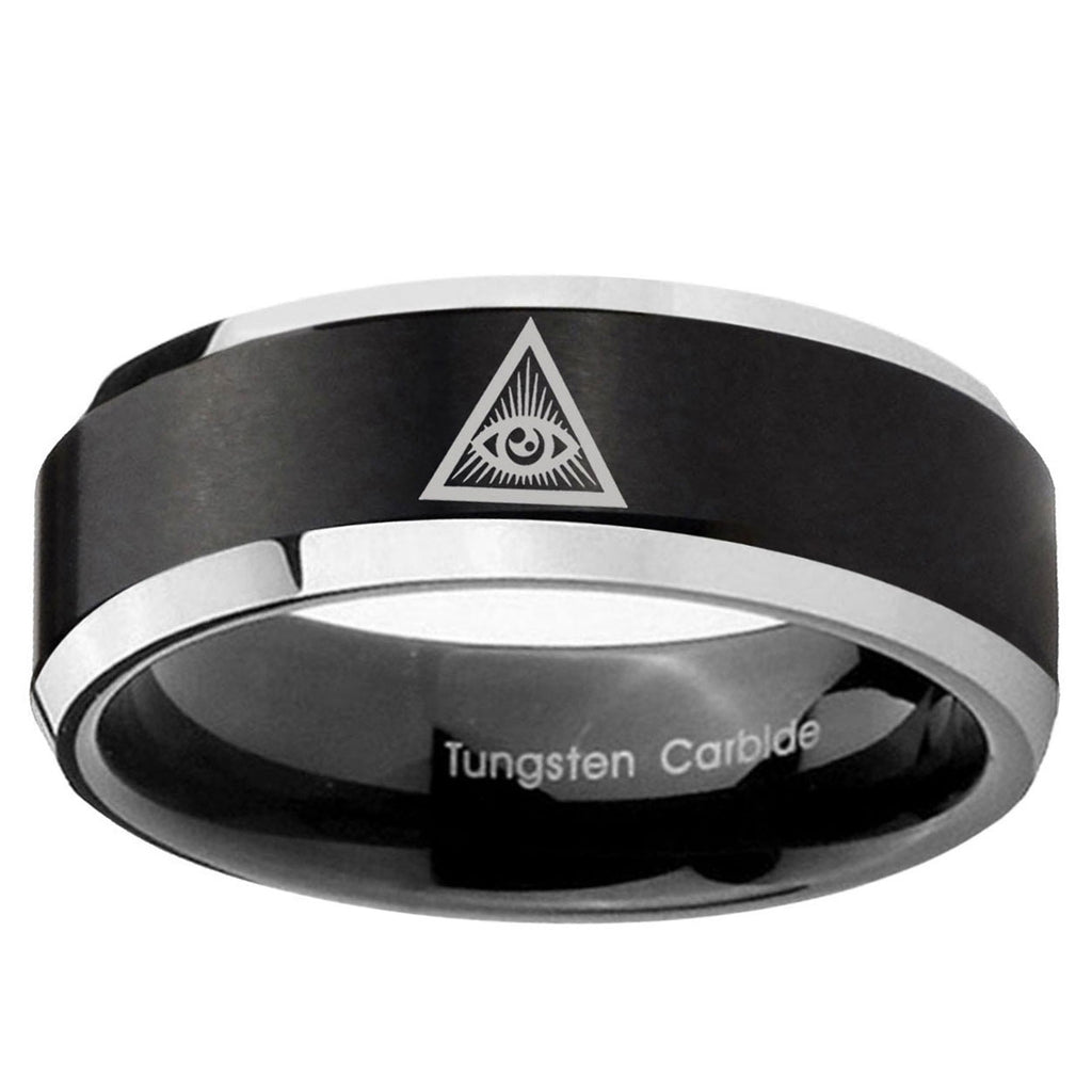 5MM Seeing Eye of Beveled Two Tone Black Tungsten Wedding Band Men