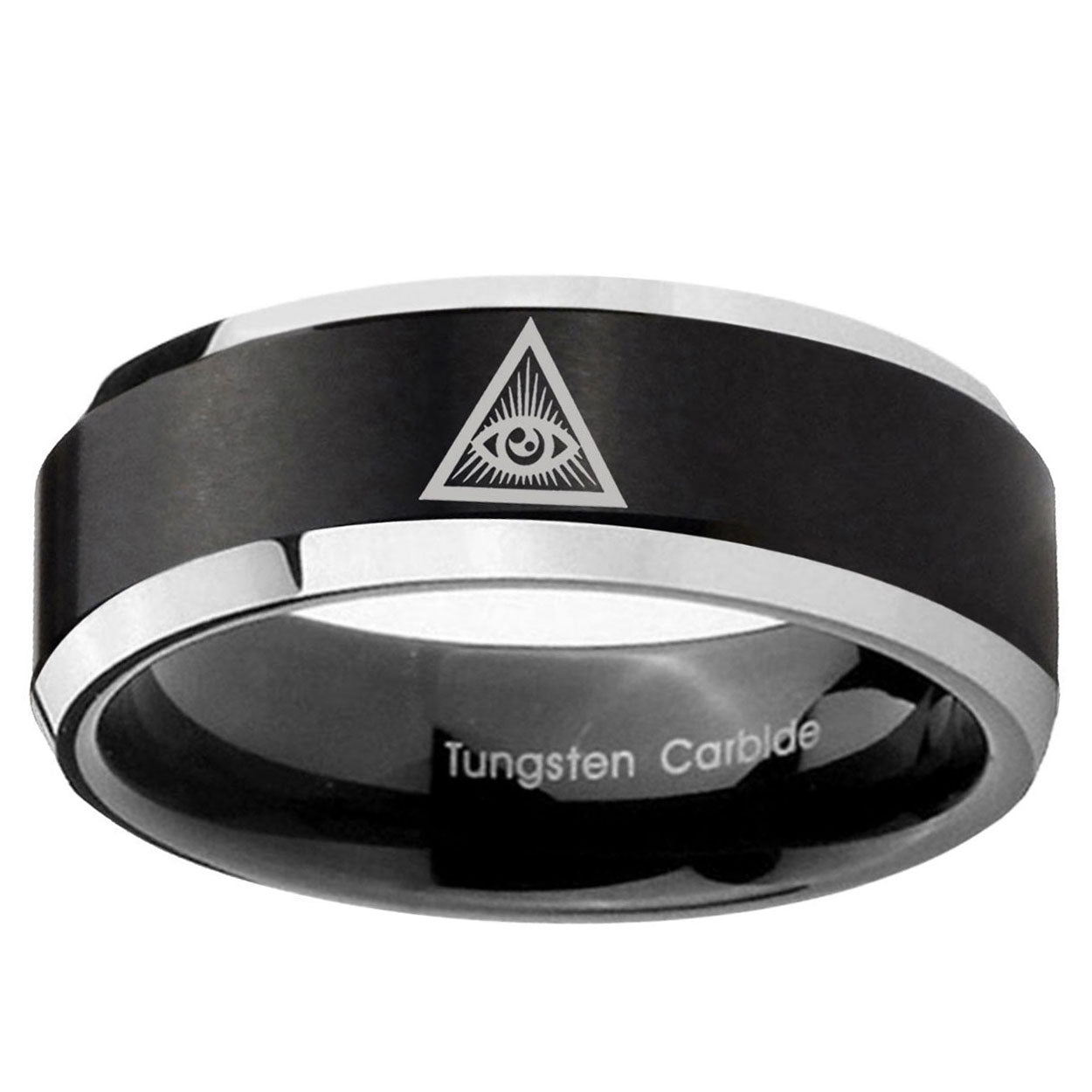 5MM Seeing Eye of Beveled Two Tone Black Tungsten Wedding Band Men