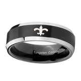 8mm-Fleur-De-Lis-Beveled-Edges-Brush-Black-2-Tone-Tungsten-Custom-Mens-Ring
