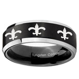 10mm Multiple Fleur-De-Lis Beveled Brush Black 2 Tone Tungsten Promise Ring