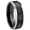8MM Multiple Crosses Beveled Two Tone Black Tungsten Male Wedding Band