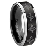 10mm Multiple Crosses Beveled Brush Black 2 Tone Tungsten Wedding Band Mens