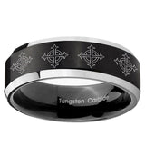5, 8mm Multiple Crosses Beveled Brush Black 2 Tone Tungsten Custom Ring for Men
