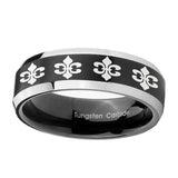 10mm-Multiple-Fleur-De-Lis-Beveled-Brush-Black-2-Tone-Tungsten-Promise-Ring
