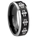 8MM Multiple Fleur Delis Beveled Two Tone Black Tungsten Band For Men