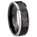 8MM Islamic Shahada Beveled Two Tone Black Tungsten Mens Wedding Band