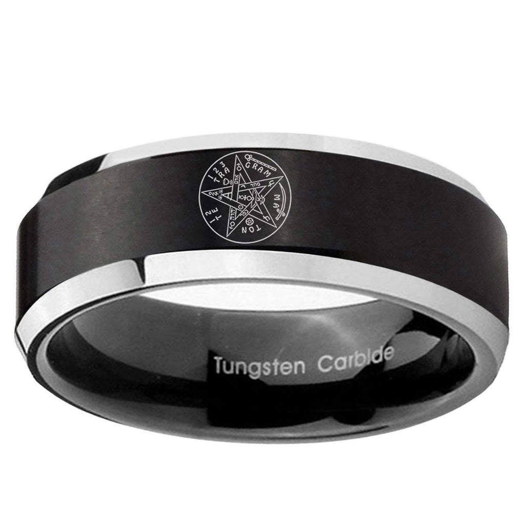 5MM Tetragrammaton Spiritual Beveled Two Tone Black Tungsten Ring
