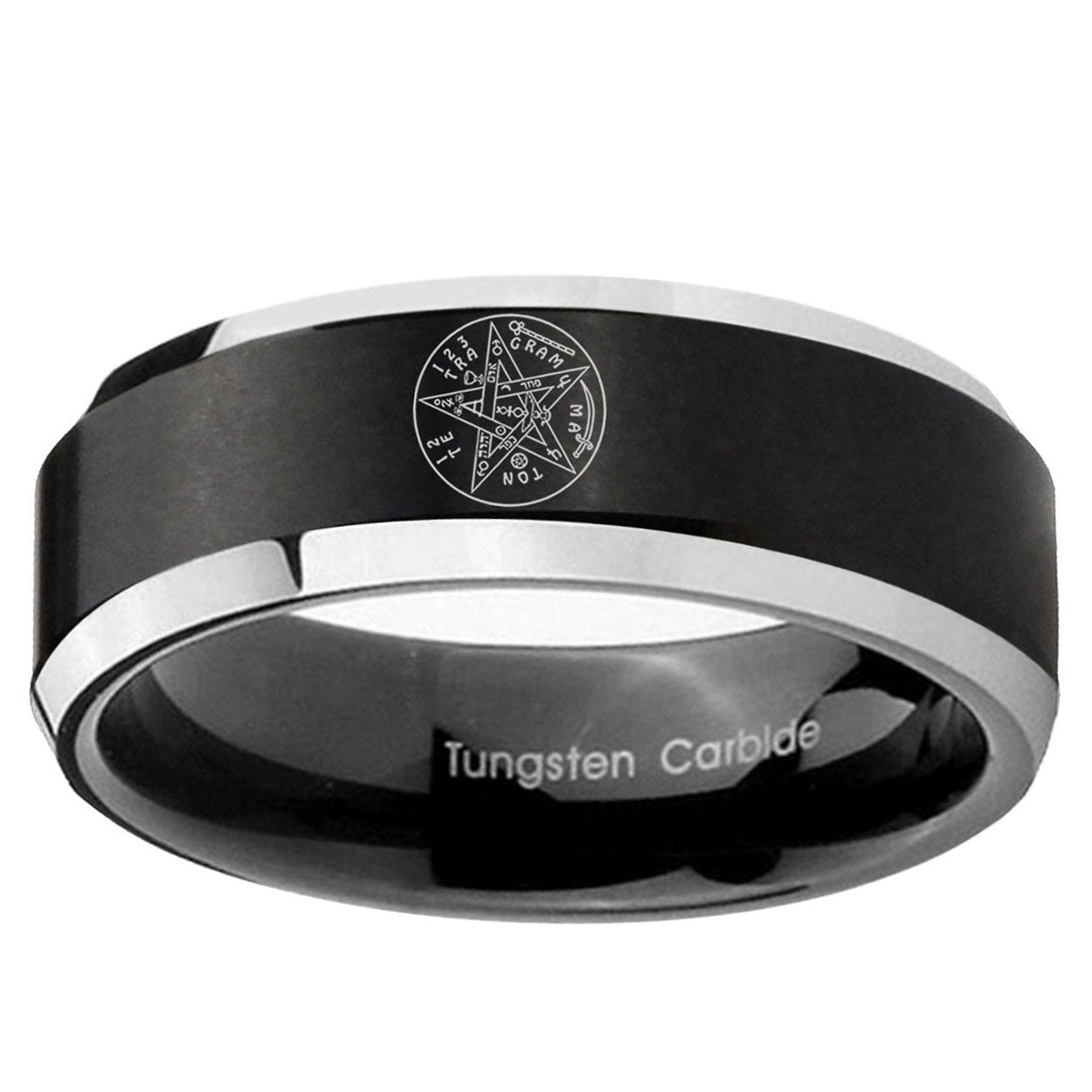 5MM Tetragrammaton Spiritual Beveled Two Tone Black Tungsten Ring