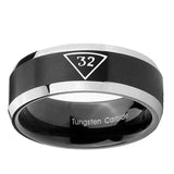 10mm-Masonic-32-Triangle-Freemason-Beveled-Edges-Brush-Black-2-Tone-Tungsten-Carbide-Bands-Ring