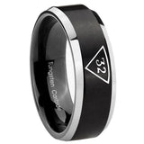 10mm Masonic 32 Triangle Freemason Beveled Edges Brush Black 2 Tone Tungsten Carbide Bands Ring
