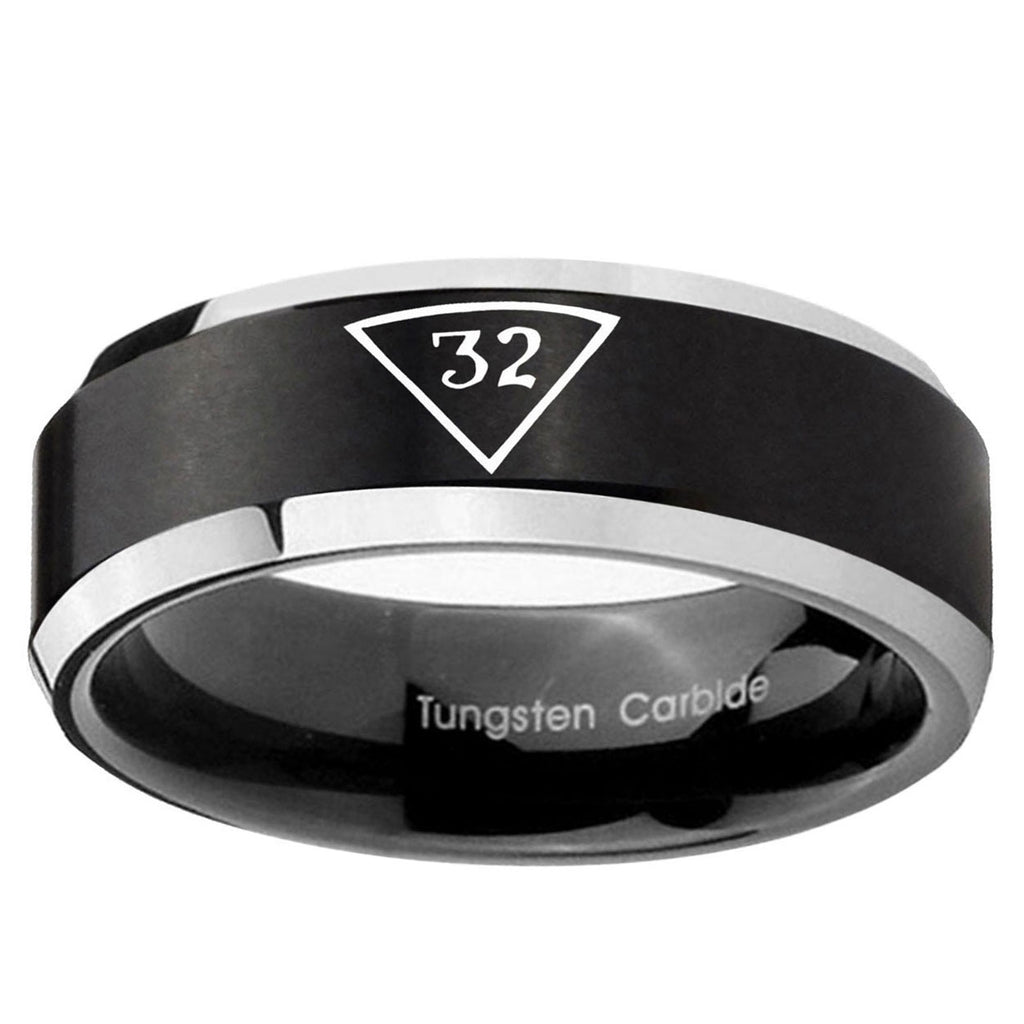 5MM Masonic 32 Triangle Freemason Beveled Two Tone Black Tungsten Ring
