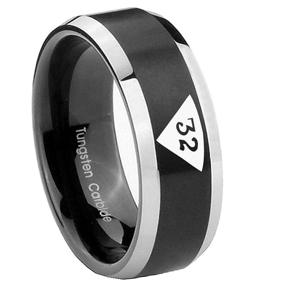 10mm-Masonic-32-Triangle-Design-Freemason-Beveled-Edges-Brush-Black-2-Tone-Tungsten-Carbide-Bands-Ring