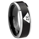 8mm Masonic 32 Triangle Design Freemason Beveled Edges Brush Black 2 Tone Tungsten Carbide Men's Bands Ring