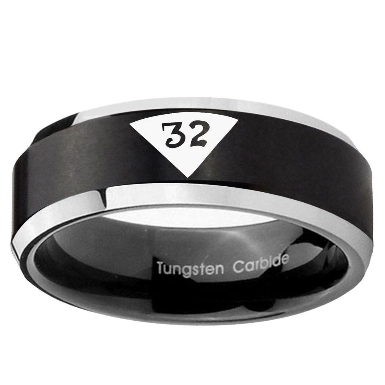 5MM Masonic 32 Triangle Freemason Beveled Two Tone Black Tungsten Ring Men