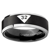 10mm Masonic 32 Triangle Design Freemason Beveled Edge Brush Black 2 Tone Tungsten Ring