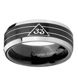 10mm-Masonic-32-Duo-Line-Freemason-Beveled-Edges-Brush-Black-2-Tone-Tungsten-Carbide-Bands-Ring
