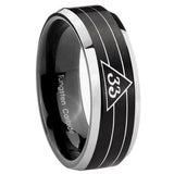 10mm Masonic 32 Duo Line Freemason Beveled Edges Brush Black 2 Tone Tungsten Carbide Bands Ring
