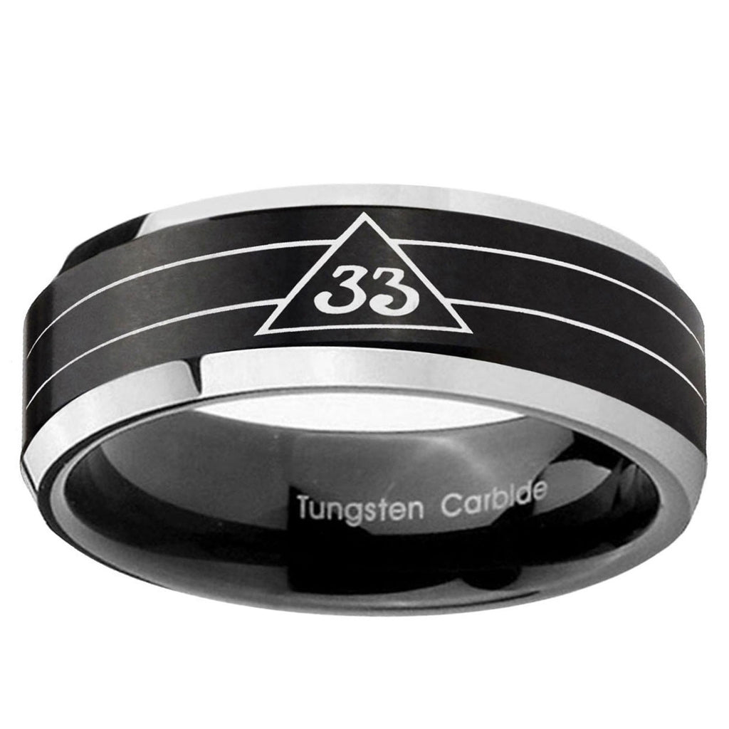 5MM Masonic 32 Duo Line Freemason Beveled Two Tone Black Tungsten Band