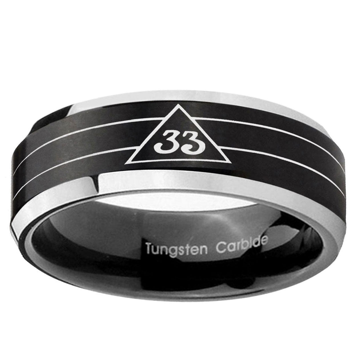 5MM Masonic 32 Duo Line Freemason Beveled Two Tone Black Tungsten Band