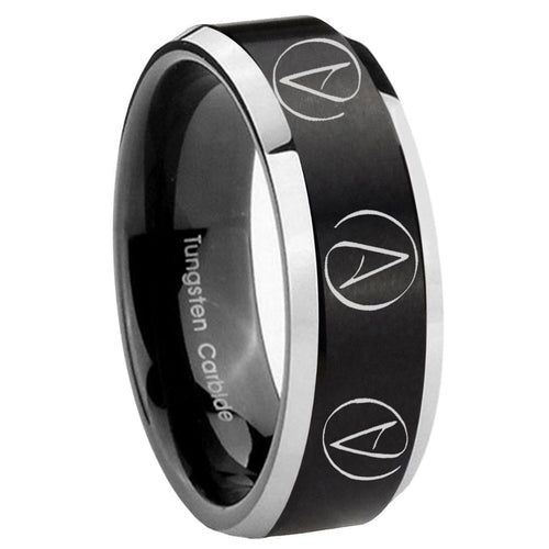 10mm Atheist Design Beveled Brush Black 2 Tone Tungsten Bands Ring