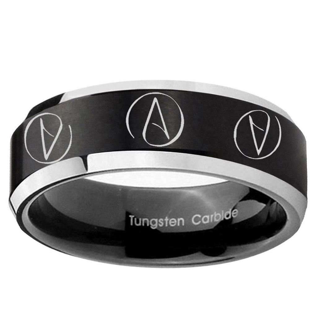 10mm Atheist Design Beveled Brush Black 2 Tone Tungsten Bands Ring