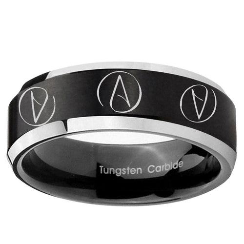 10mm Atheist Design Beveled Brush Black 2 Tone Tungsten Bands Ring