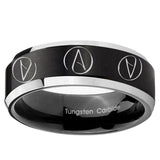 5, 8mm Atheist Design Beveled Brush Black 2 Tone Tungsten Men's Ring