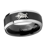10mm-Wild-Boar-Beveled-Brush-Black-2-Tone-Tungsten-Mens-Ring-Engraved