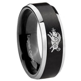 8mm Wild Boar Beveled Edges Brush Black 2 Tone Tungsten Rings for Men