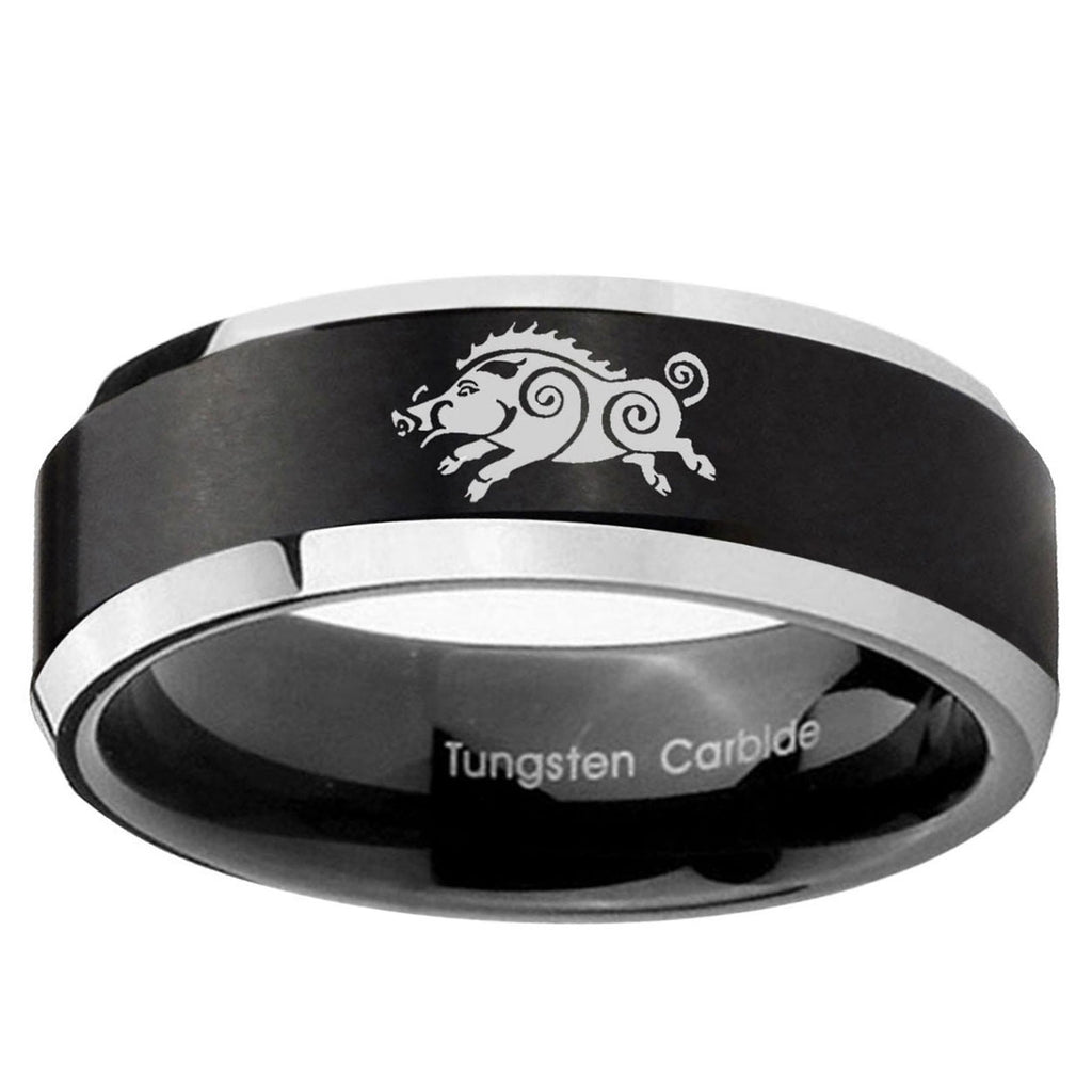 5MM Wild Boar Beveled Two Tone Black Tungsten Promise Ring