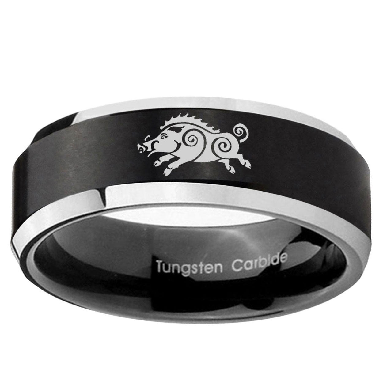5MM Wild Boar Beveled Two Tone Black Tungsten Promise Ring