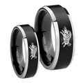 Wild Boar Beveled Brush Black 2 Tone Tungsten Wedding Ring Sets