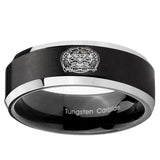 5, 8mm Masonic 32 Degree Freemason Beveled Edge Brush Black 2 Tone Tungsten Ring