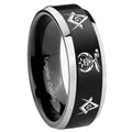10mm Masonic Shriners Beveled Brush Black 2 Tone Tungsten Mens Ring Personalized