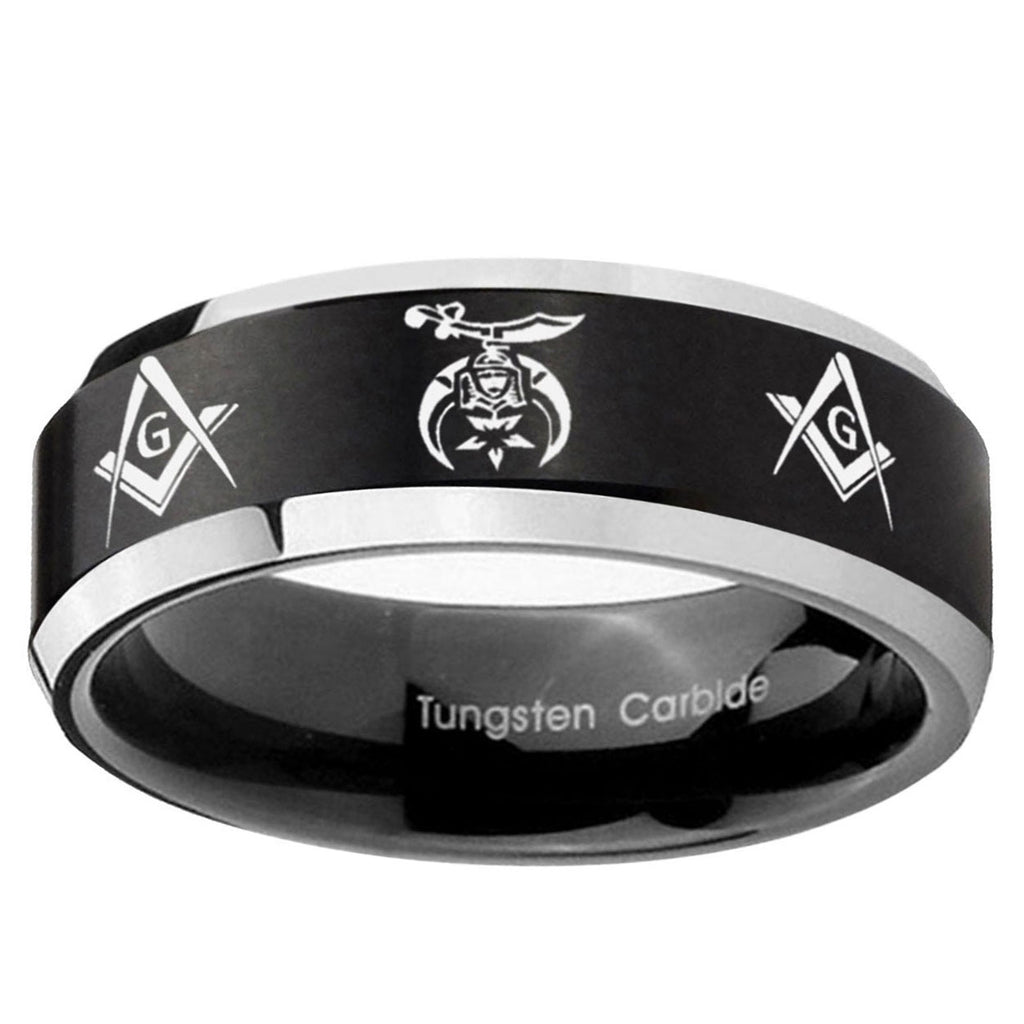 5MM Masonic Shriners Beveled Two Tone Black Tungsten Wedding Band Men