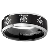 10mm Masonic Shriners Beveled Brush Black 2 Tone Tungsten Ring