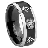 10mm-Masonic-32-Design-Beveled-Brush-Black-2-Tone-Tungsten-Men's-Promise-Rings