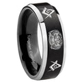 10mm Masonic 32 Design Beveled Brush Black 2 Tone Tungsten Men's Promise Rings