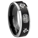 10mm Masonic 32 Design Beveled Brush Black 2 Tone Tungsten Men's Promise Rings