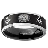 10mm Masonic 32 Design Beveled Brush Black 2 Tone Tungsten Men's Promise Rings
